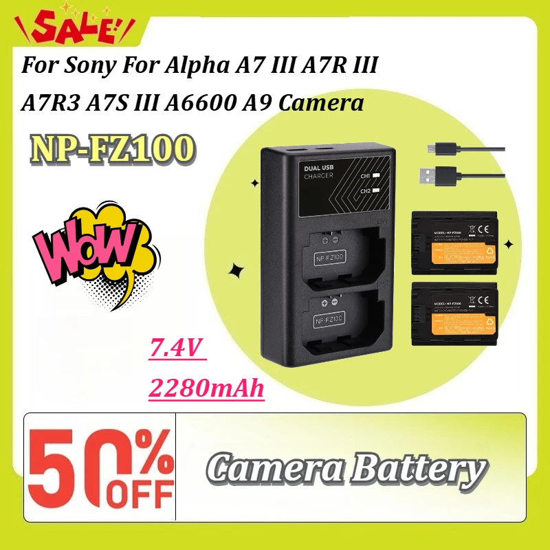For Sony NP-FZ100 2Pack 7.4V 2280mAh Battery Dual Slot Charger Set for For Alpha A7 III A7R III A7R3 A7S III A6600 A9 Camera
For Sony NP-FZ100 2Pack 7.4V 2280mAh Battery Dual Slot Charger Set for For Alpha A7 III A7R III A7R3 A7S III A6600 A9 Camera