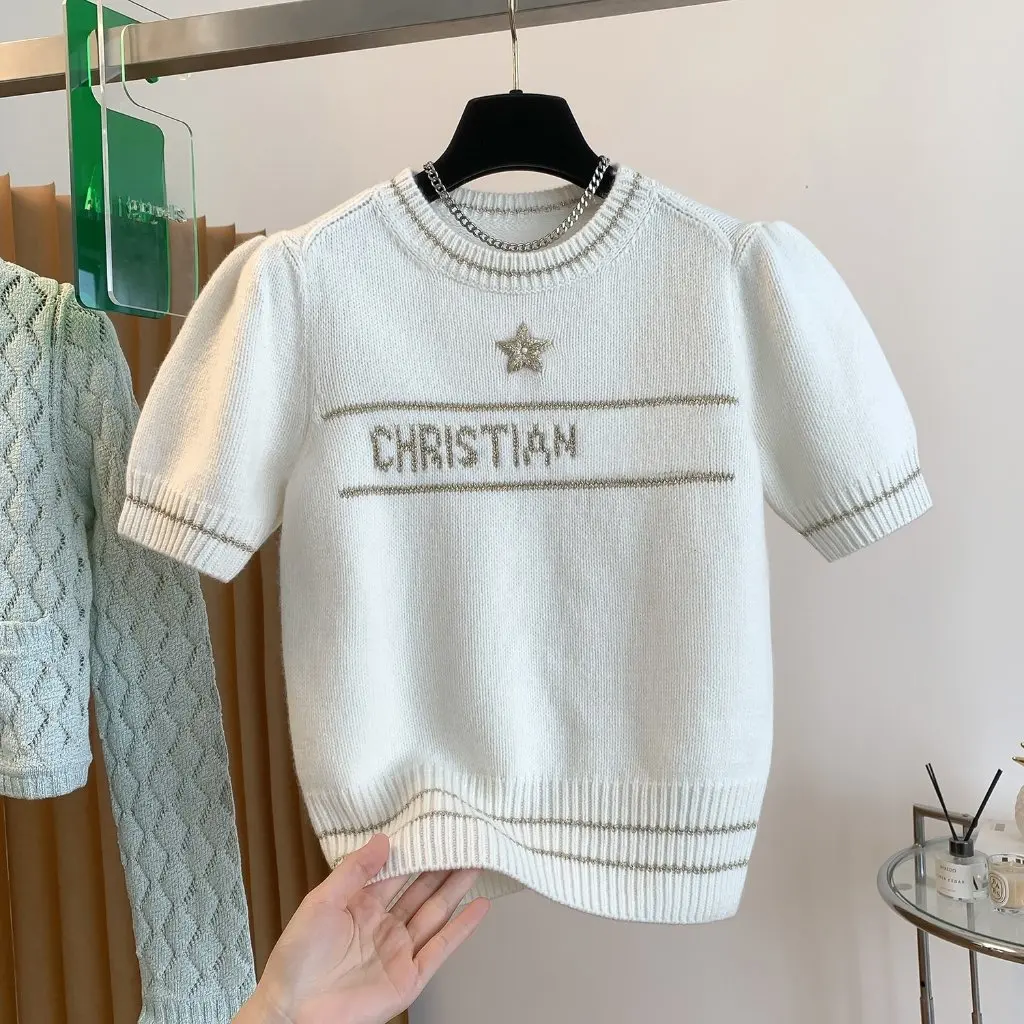 Nanyou Gaoding Women's Knitted Short-Sleeved Sweater Spring/Summer French Socialite Fashion Celebrity Pullover Top
Nanyou Gaoding Women's Knitted Short-Sleeved Sweater Spring/Summer French Socialite Fashion Celebrity Pullover Top