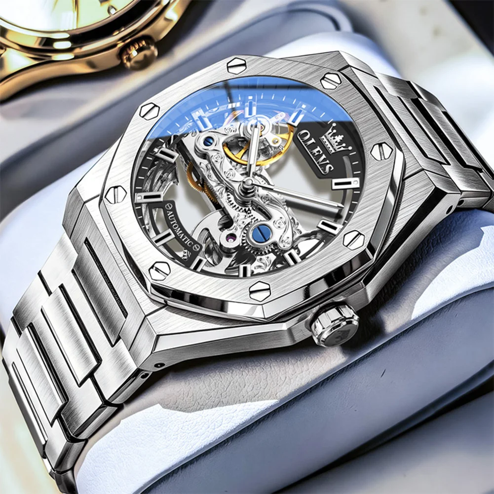 OLEVS Luxury Octagonal Skeleton Automatic Watch for Men Stainless Steel Band Hollow Mechanical Sport Self-winding Male Clock
OLEVS Luxury Octagonal Skeleton Automatic Watch for Men Stainless Steel Band Hollow Mechanical Sport Self-winding Male Clock 