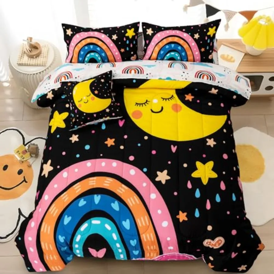 5 Pcs bow Comforter Set for Girls Boys Cartoon Cute Moon Stars Bedding Set Bed in a Bag with Comforter Sheets and Pillowcases
5 Pcs bow Comforter Set for Girls Boys Cartoon Cute Moon Stars Bedding Set Bed in a Bag with Comforter Sheets and Pillowcases