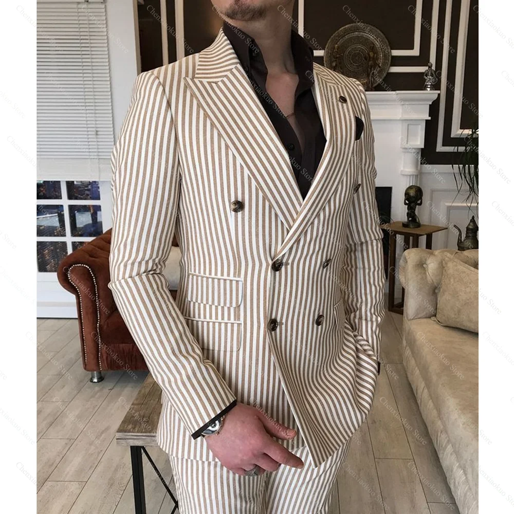 Elegant Striped Men Suits Summer Peak Lapel Double Breasted Male Suit Business Casual Slim Chic Wedding Party Tuxedo 2 Piece
Elegant Striped Men Suits Summer Peak Lapel Double Breasted Male Suit Business Casual Slim Chic Wedding Party Tuxedo 2 Piece