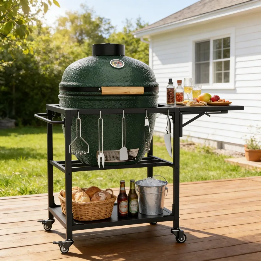 Outdoor Grill Table for Big Green Egg Style BBQ, Heavy Duty Metal Cart Prep Table with Wheels, Storage Shelf, Hooks and Removab
Outdoor Grill Table for Big Green Egg Style BBQ, Heavy Duty Metal Cart Prep Table with Wheels, Storage Shelf, Hooks and Removab