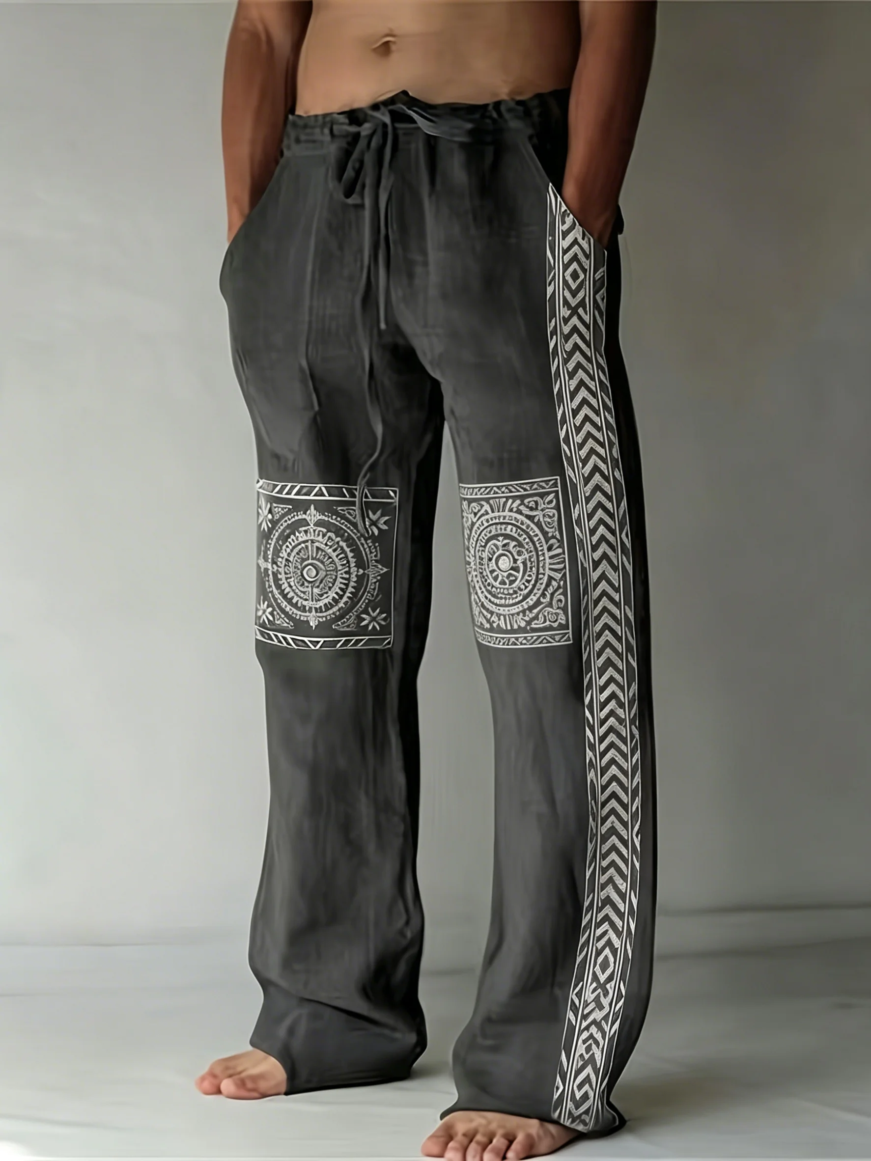 Men's Spring Summer Side Chevron Mandala Ethnic Print Drawstring Pants, Bohemian Casual Trousers for Beach Daily Casual Outfit
Men's Spring Summer Side Chevron Mandala Ethnic Print Drawstring Pants, Bohemian Casual Trousers for Beach Daily Casual Outfit