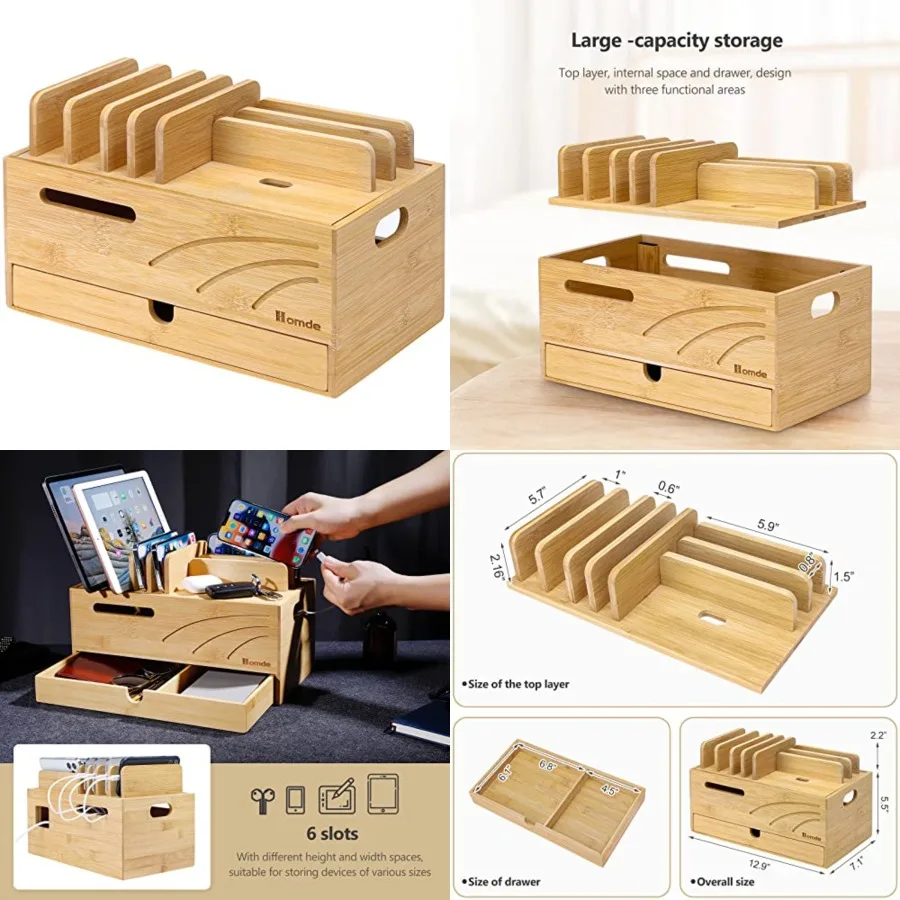 Bamboo Charging Station Rack for Multiple Devices Cable Cord Management Box Organizer Holder with 6 Slots Drawer for Chargers P
Bamboo Charging Station Rack for Multiple Devices Cable Cord Management Box Organizer Holder with 6 Slots Drawer for Chargers P