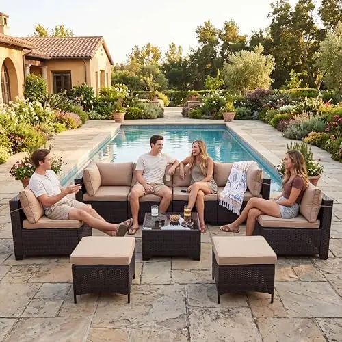 9 Pieces Outdoor Patio Furniture Sets,Rattan Conversation Sectional Set,Manual Weaving Wicker Patio Sofa,w/Table&Ottoman
9 Pieces Outdoor Patio Furniture Sets,Rattan Conversation Sectional Set,Manual Weaving Wicker Patio Sofa,w/Table&Ottoman