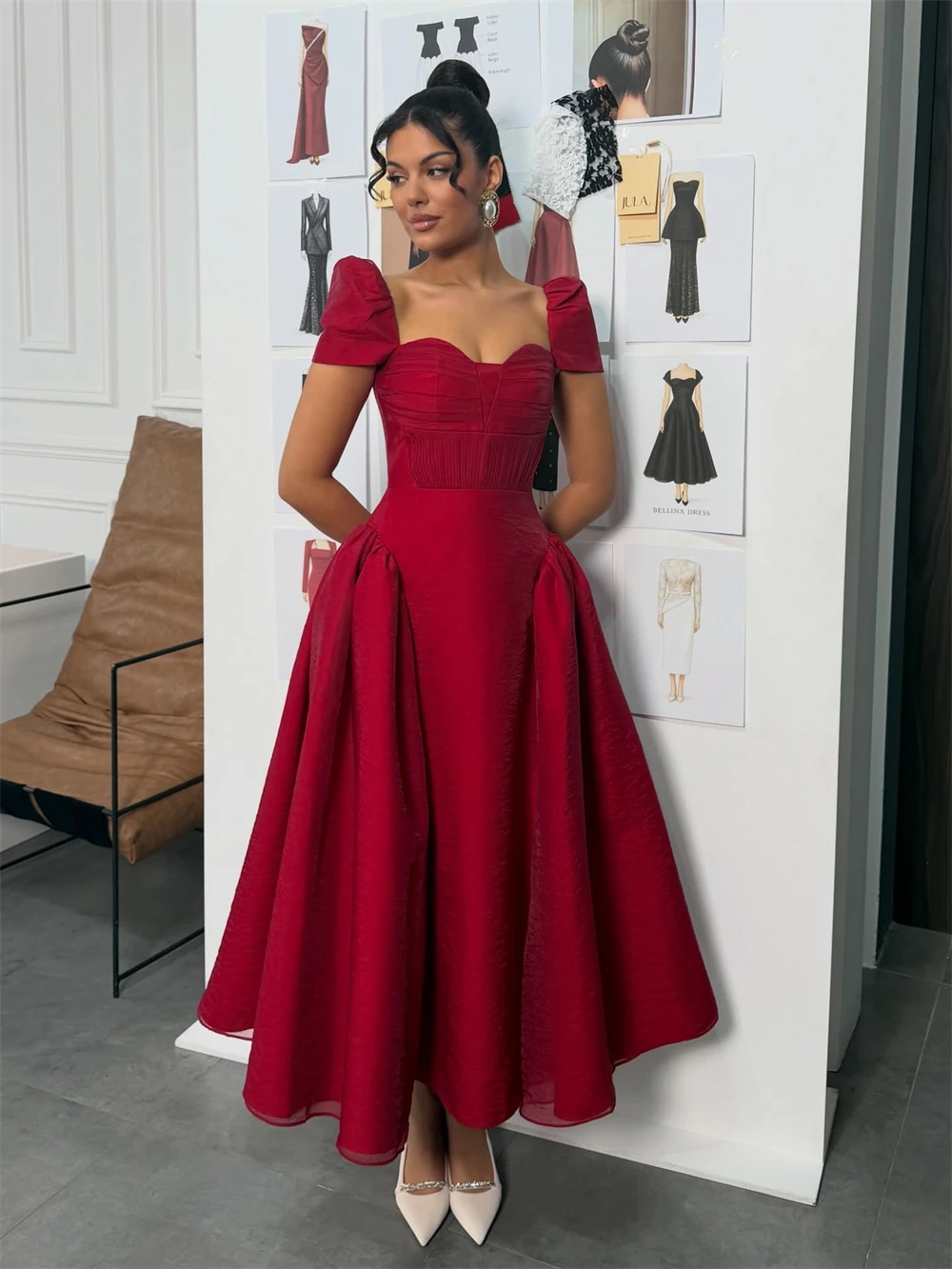 Customized Simple Red Satin Evening Dress Formal Sweetheart Short Sleeves Celebrity Gowns Sexy A-Line Ankle Length Party Dresses
Customized Simple Red Satin Evening Dress Formal Sweetheart Short Sleeves Celebrity Gowns Sexy A-Line Ankle Length Party Dresses