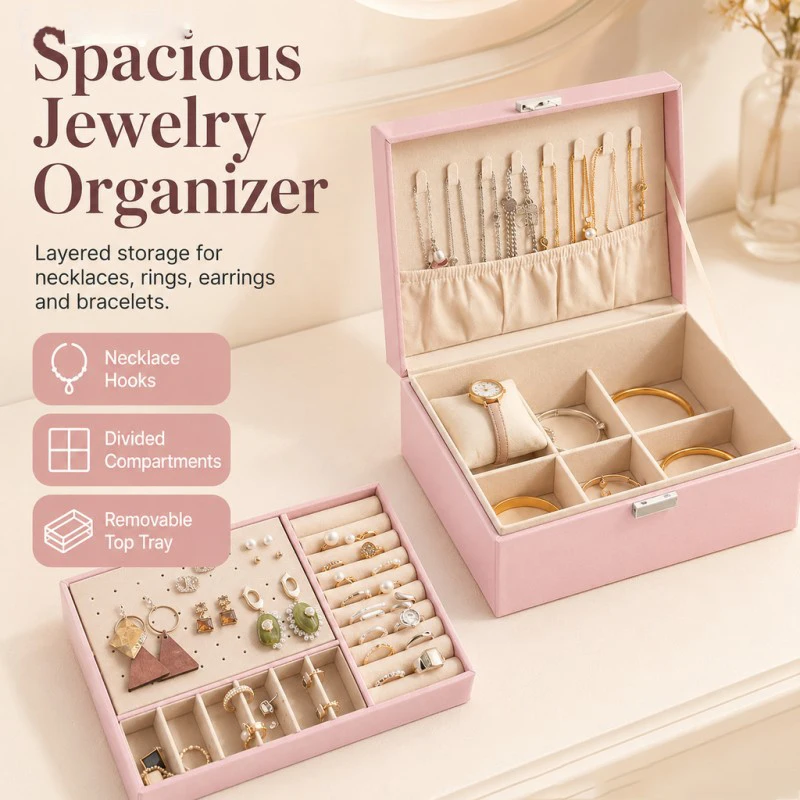 Jewelry Box Jewelry Organizer for Women 2 Layer Girls Jewelry Boxes for Earring Necklaces Watch Rings With An Extra
Jewelry Box Jewelry Organizer for Women 2 Layer Girls Jewelry Boxes for Earring Necklaces Watch Rings With An Extra