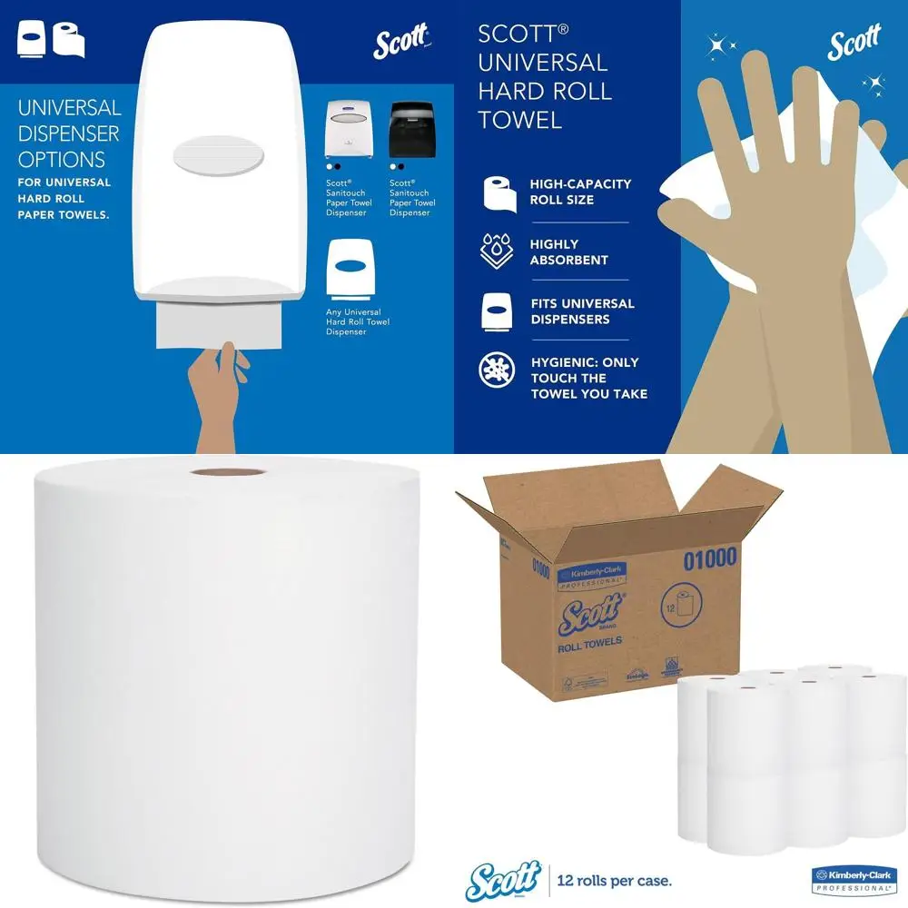 Hard Roll Towels, 1.5 Core, 8 Ply, 1000 Sheets, White, Pack of 12 Rolls
Hard Roll Towels, 1.5 Core, 8 Ply, 1000 Sheets, White, Pack of 12 Rolls