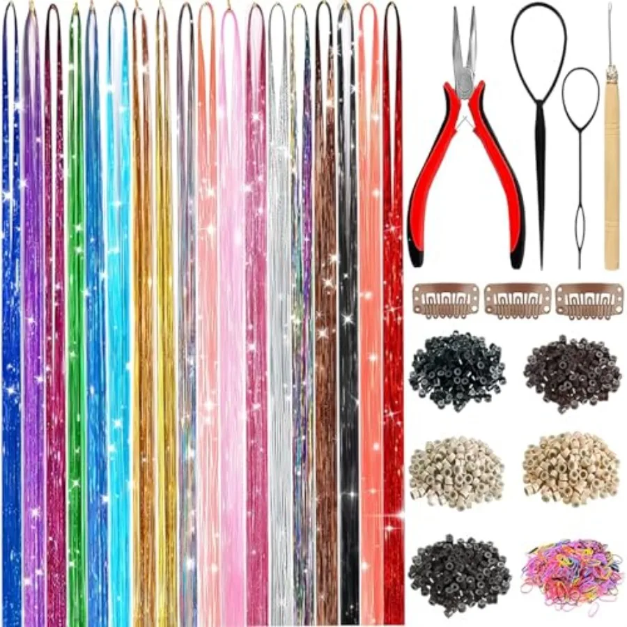 Hair Tinsel, 18 Colors Hair Tinsel Kit for Girls 7600 Strands Fairy Tinsel Hair Extensions Holographic Hair Tinsel Heat Resista
Hair Tinsel, 18 Colors Hair Tinsel Kit for Girls 7600 Strands Fairy Tinsel Hair Extensions Holographic Hair Tinsel Heat Resista