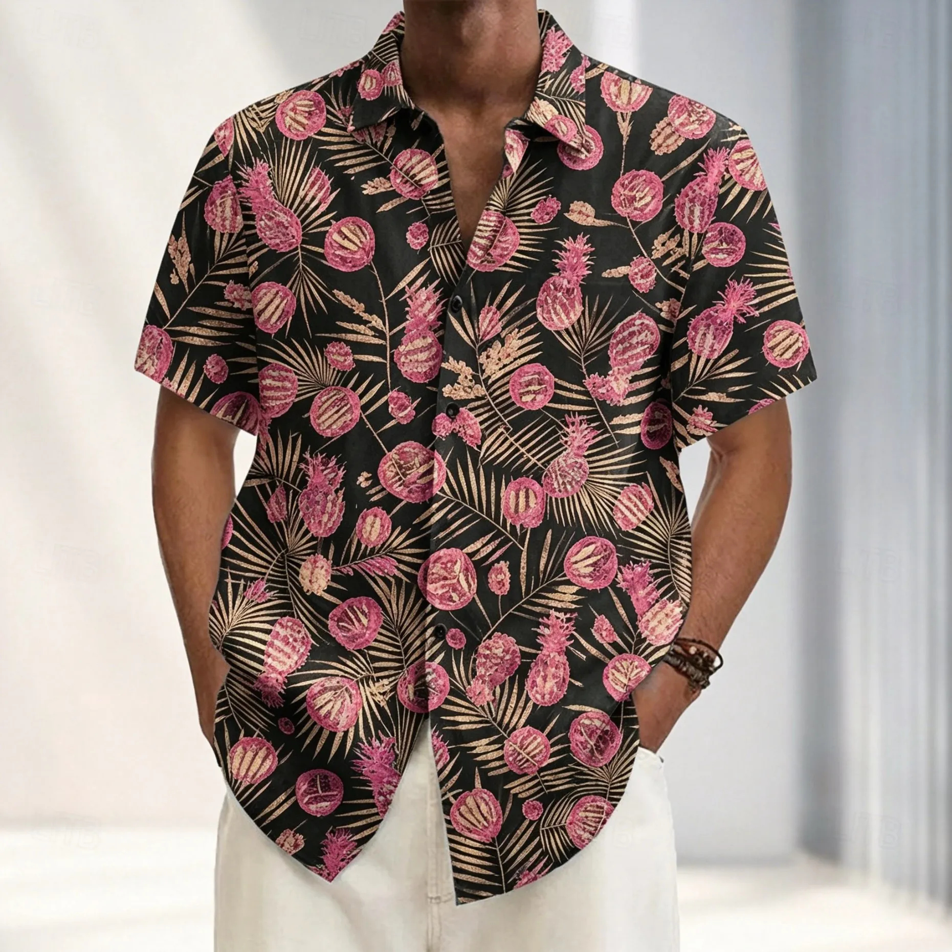 Men's Short Sleeve Button Shirt, Pineapple Palm Leaf Allover Print, for Spring Summer Beach Daily Vacation Outfits
Men's Short Sleeve Button Shirt, Pineapple Palm Leaf Allover Print, for Spring Summer Beach Daily Vacation Outfits