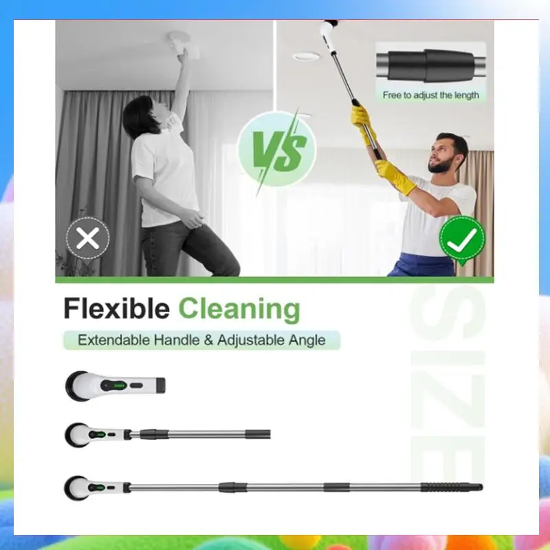 Electric Rotate Scrubber Shower Scrubber With 9 Brush Heads Adjustable Extension Handle-AA25
Electric Rotate Scrubber Shower Scrubber With 9 Brush Heads Adjustable Extension Handle-AA25