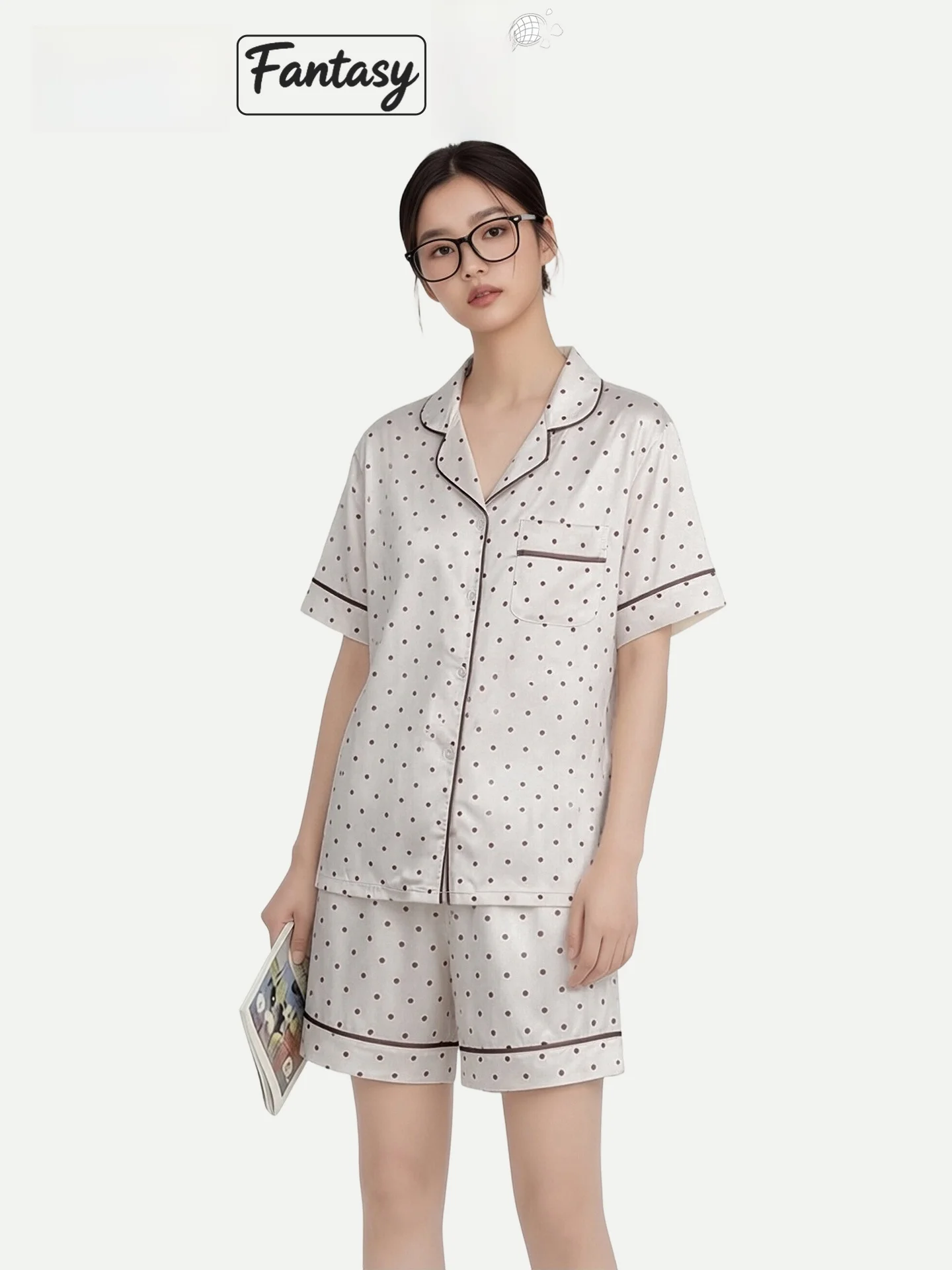 PinkBread Summer Silk Sleepwear Short Sleeve Home Clothes Women's Cool Feeling Polka Dot Pyjamas Loose Fit Polyester Blend
PinkBread Summer Silk Sleepwear Short Sleeve Home Clothes Women's Cool Feeling Polka Dot Pyjamas Loose Fit Polyester Blend