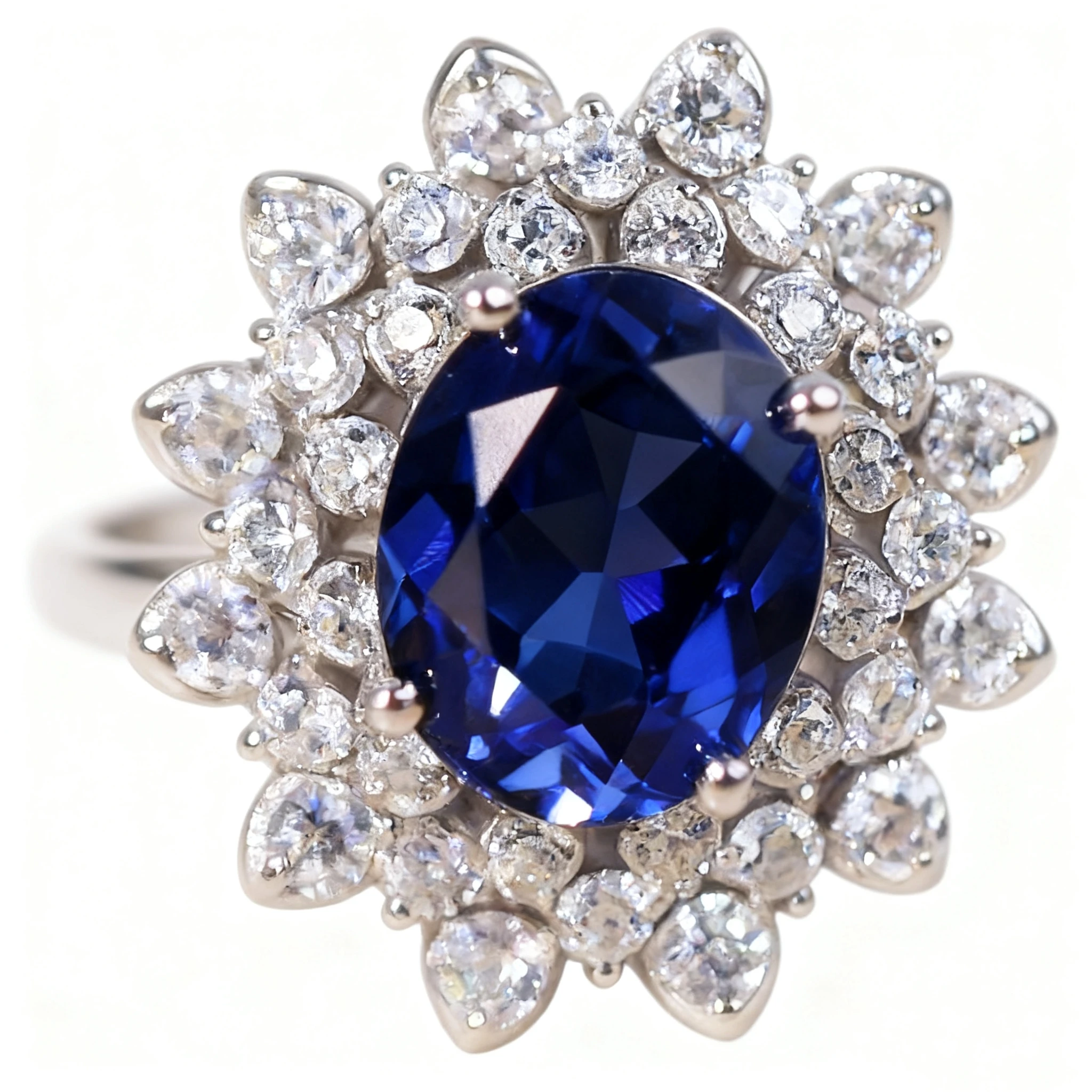 Thick Rhodium Plated 925 Sterling Silver With Oval Lab-Grown Sapphire Ring with Triple Zirconia Circles
Thick Rhodium Plated 925 Sterling Silver With Oval Lab-Grown Sapphire Ring with Triple Zirconia Circles