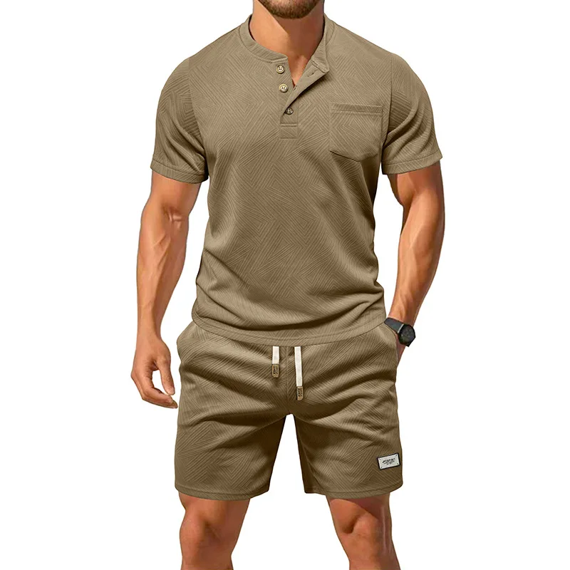 Mens Summer Two Piece Jacquard Knit Short Sleeve Henley Shirt and Shorts Set Casual Outfit for Daily Wear
Mens Summer Two Piece Jacquard Knit Short Sleeve Henley Shirt and Shorts Set Casual Outfit for Daily Wear