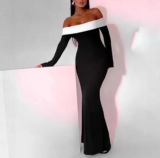 Women Dresses 2026 Spring New Fashionable Contrasting Color Off Shoulder Slim Fit Long Sleeved Wrapped Buttocks Long Dress
Women Dresses 2026 Spring New Fashionable Contrasting Color Off Shoulder Slim Fit Long Sleeved Wrapped Buttocks Long Dress