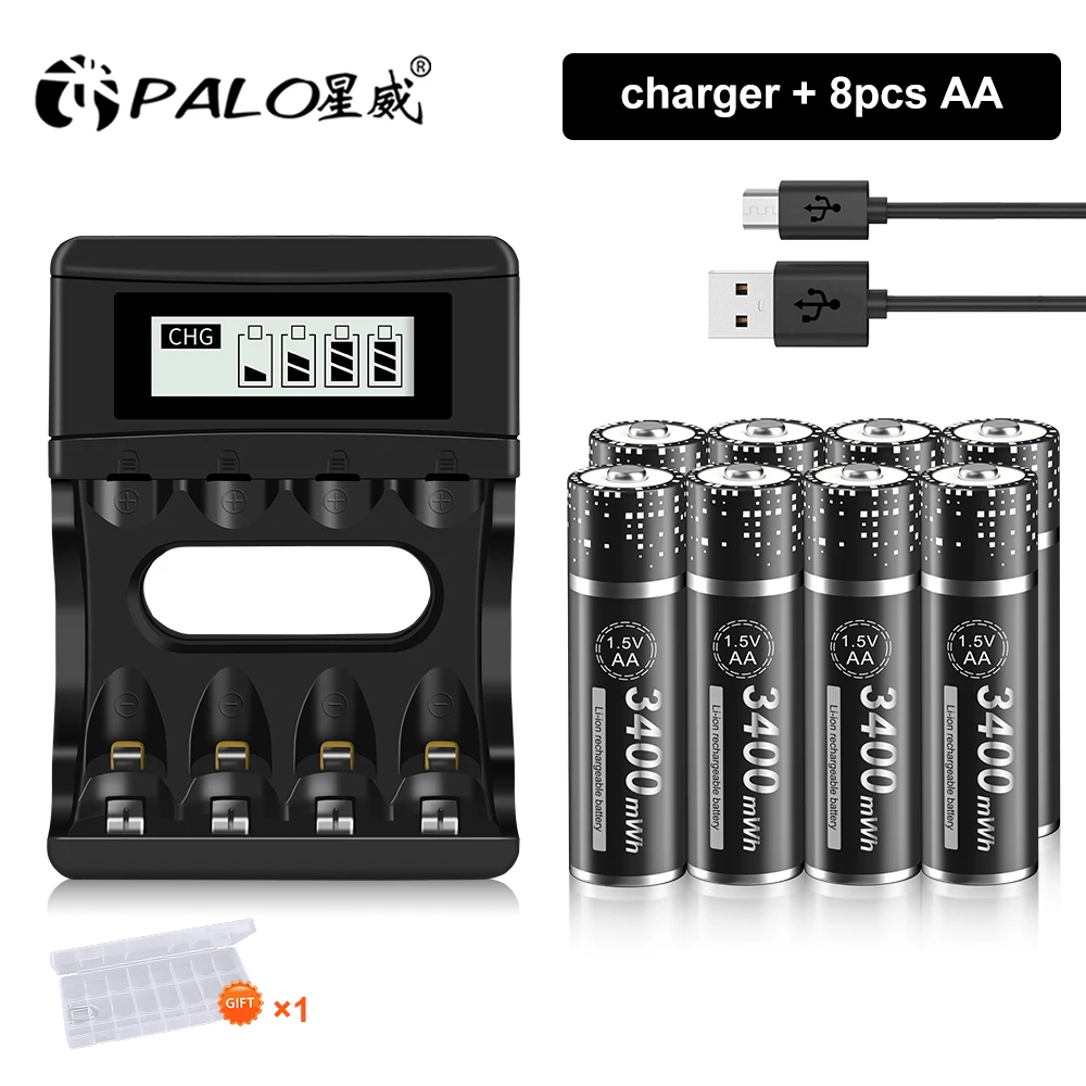 1.5V AA Rechargeable Battery AA 1.5V Rechargeable 3400mWh Lithium Li-ion Batteries+4 slots Battery Charger for aa aaa battry
1.5V AA Rechargeable Battery AA 1.5V Rechargeable 3400mWh Lithium Li-ion Batteries+4 slots Battery Charger for aa aaa battry