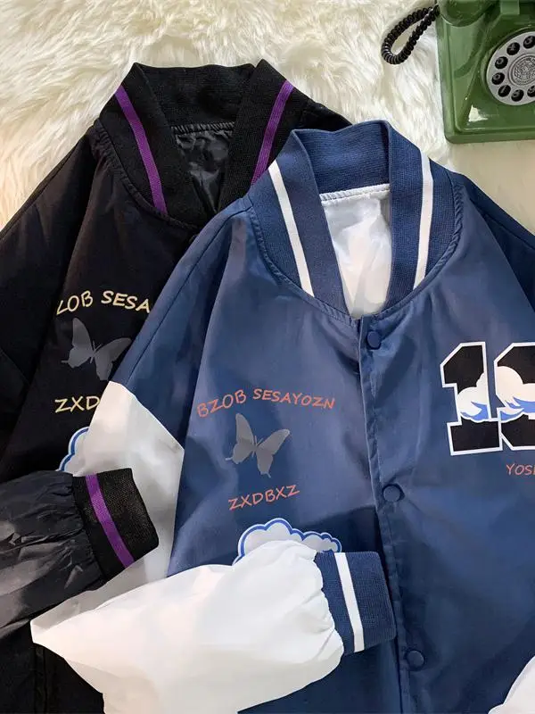 Color Blo Print Baseball Jaet Loose Fit Men's Casual Outerwear Spring Autumn Vintage American College Sle Couple's Coat
Color Blo Print Baseball Jaet Loose Fit Men's Casual Outerwear Spring Autumn Vintage American College Sle Couple's Coat