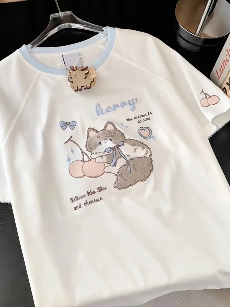 Korean Sle Cute Embroidery ort Sve Pure Cotton Women's T-irt Summer Faionable Youthful Color Blo Top
Korean Sle Cute Embroidery ort Sve Pure Cotton Women's T-irt Summer Faionable Youthful Color Blo Top