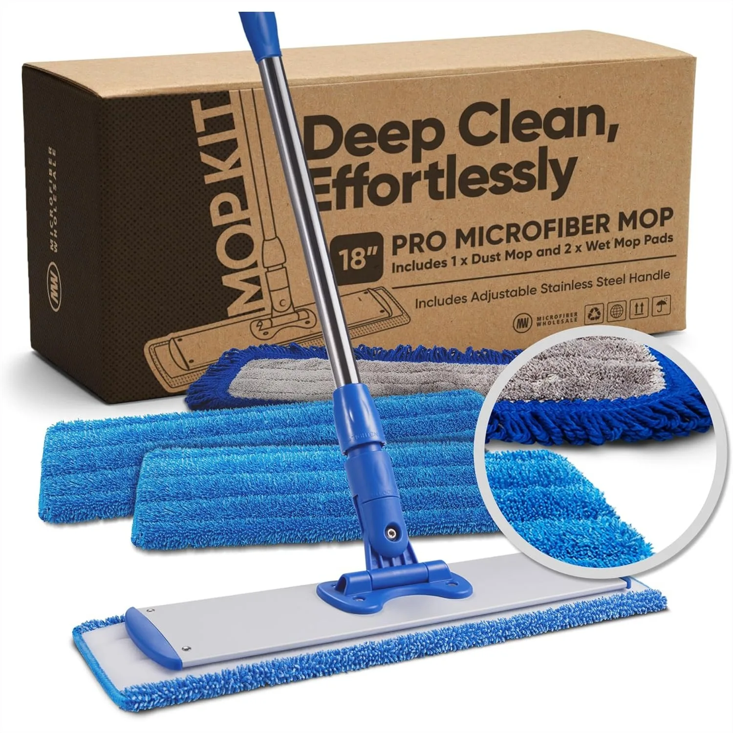 18" Microfiber Hardwood Floor Mop - Dust & Wet Mopping for Hardwood, Tile, Laminate, Vinyl with 3 Washable Pads, No Bucket
18" Microfiber Hardwood Floor Mop - Dust & Wet Mopping for Hardwood, Tile, Laminate, Vinyl with 3 Washable Pads, No Bucket
