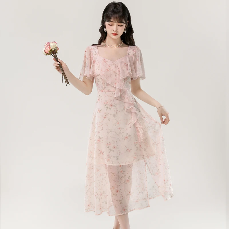 Floral Chiffon Dress for Women's Summer Fairy Style Square Collar Ruffled Short-sleeved Slim Fit Dress Fashion Female Clothes
Floral Chiffon Dress for Women's Summer Fairy Style Square Collar Ruffled Short-sleeved Slim Fit Dress Fashion Female Clothes
