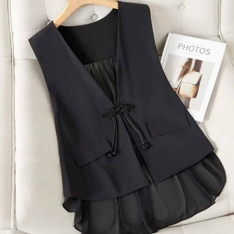 New Chinese Style Vintage Black Jackets Chiffon Patchwork Tassels Vest Coat Women Autumn All-match Casual Tops Chalecos Mujer
New Chinese Style Vintage Black Jackets Chiffon Patchwork Tassels Vest Coat Women Autumn All-match Casual Tops Chalecos Mujer