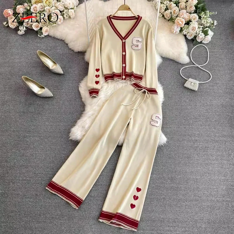 Fall Winter Long Sleeve Embroidery Striped Knitted Cardigans Top + Wide Leg Pants Sports Suits Two Piece Set Outfits Tracksuit
Fall Winter Long Sleeve Embroidery Striped Knitted Cardigans Top + Wide Leg Pants Sports Suits Two Piece Set Outfits Tracksuit