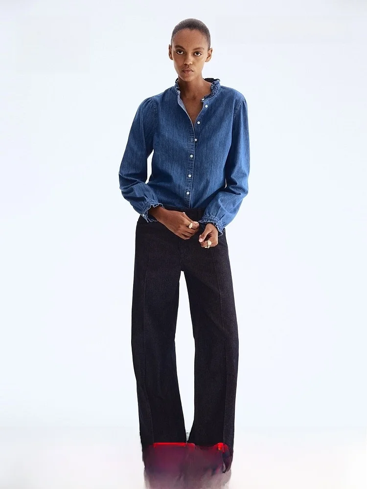 H&M Women's Denim Shirt Summer Long Sleeve Fashionable Tassel Detail Cotton Blend Straight Cut Classic Collar Casual Top
H&M Women's Denim Shirt Summer Long Sleeve Fashionable Tassel Detail Cotton Blend Straight Cut Classic Collar Casual Top