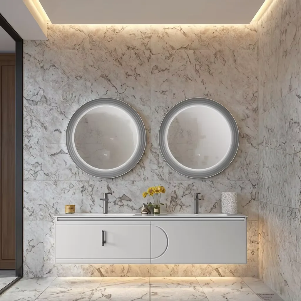 Modern Double Ceramic Sink Bathroom Vanity Wall Mounted Smart Mirror Lacquered Waterproof Carcase For Home Or Hotel
Modern Double Ceramic Sink Bathroom Vanity Wall Mounted Smart Mirror Lacquered Waterproof Carcase For Home Or Hotel