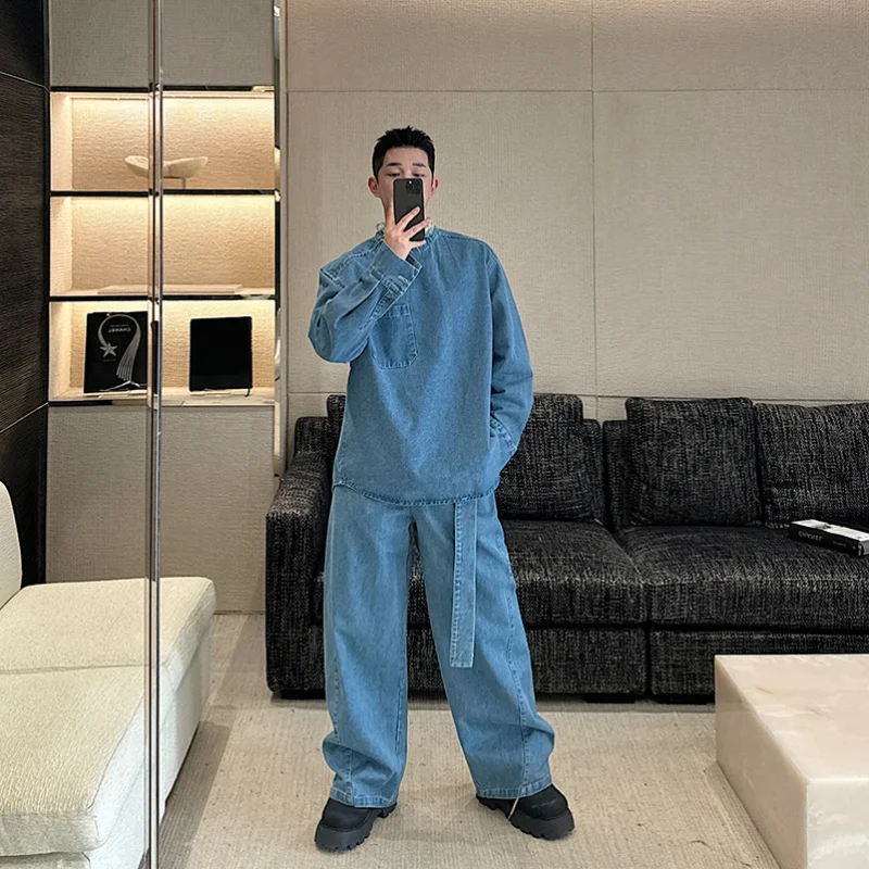 Vintage American Sle Men's Denim irt with Frayed Collar And Cuffed Hem Matching Jeans Set Faionable Youth Outfit
Vintage American Sle Men's Denim irt with Frayed Collar And Cuffed Hem Matching Jeans Set Faionable Youth Outfit