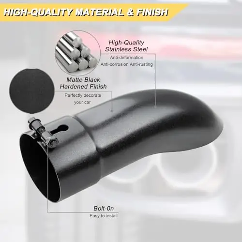 Stainless Steel 3.5 Inch Inlet Curved Exhaust Tip With Matte Black Hardened Finish, Bolt-On Turn Down Tailpipe, 12 Inch Length
Stainless Steel 3.5 Inch Inlet Curved Exhaust Tip With Matte Black Hardened Finish, Bolt-On Turn Down Tailpipe, 12 Inch Length