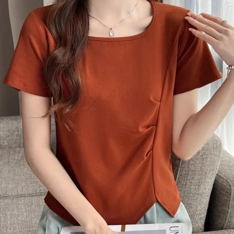 Women's U Neck Short Sleeve T Shirt Irregular Hem Ruched Waist Plus Size Casual Top For Summer
Women's U Neck Short Sleeve T Shirt Irregular Hem Ruched Waist Plus Size Casual Top For Summer