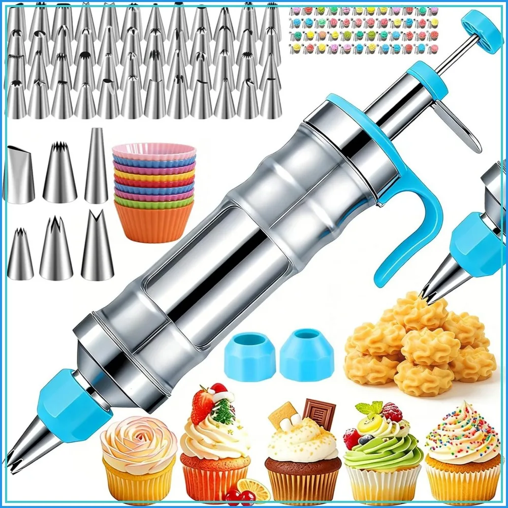 54-Piece Frosting Piping Set with 9 Silicone Baking Cups, Stainless Steel Icing Syringe for Cupcake Decorating
54-Piece Frosting Piping Set with 9 Silicone Baking Cups, Stainless Steel Icing Syringe for Cupcake Decorating