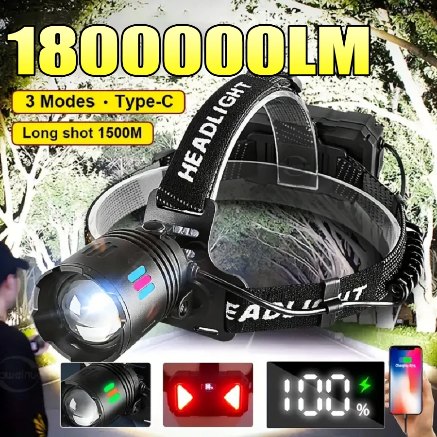 2024 Newest Headlight High Power LED Headlamp Rechargeable Head Flashlight Type-C Long-Range Lantern For Fishing Camping Hiking
2024 Newest Headlight High Power LED Headlamp Rechargeable Head Flashlight Type-C Long-Range Lantern For Fishing Camping Hiking