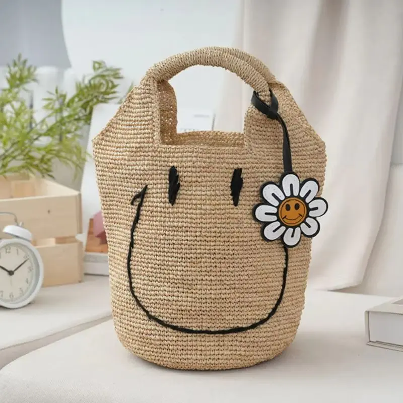 2026 Raffia Hand-Woven Straw Beach Bag Smile Face Embroidery Woven Basket Handmade Bucket Bag with Woven Handle
2026 Raffia Hand-Woven Straw Beach Bag Smile Face Embroidery Woven Basket Handmade Bucket Bag with Woven Handle
