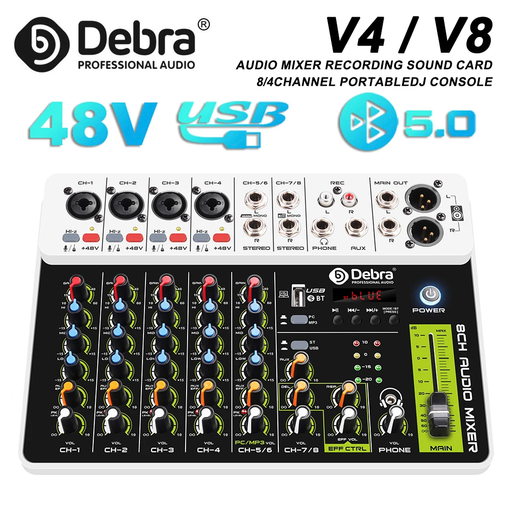 Debra Audio Mixer DJ Console V8 8 Channel 48V Phantom Power USB DJ Console With Sound Card For PC Recording Singing
Debra Audio Mixer DJ Console V8 8 Channel 48V Phantom Power USB DJ Console With Sound Card For PC Recording Singing