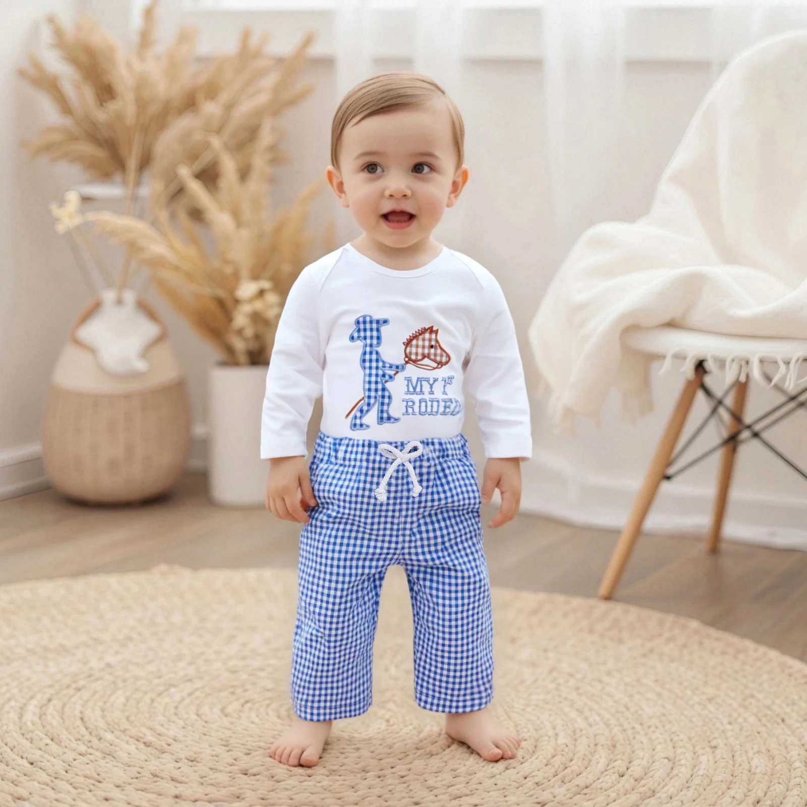 Baby Boy Fall Outfit Embroidered Crew Neck Long Sleeve Romper and Plaid Pants 2Pcs Set
Baby Boy Fall Outfit Embroidered Crew Neck Long Sleeve Romper and Plaid Pants 2Pcs Set