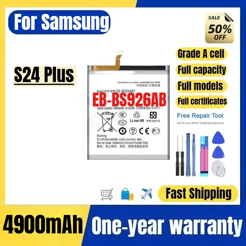 EB-BS926AB for Samsung S24 Plus Phone Battery High Quality High Capacity Battery Replacement Bateria Grade A Cell with Tools
EB-BS926AB for Samsung S24 Plus Phone Battery High Quality High Capacity Battery Replacement Bateria Grade A Cell with Tools
