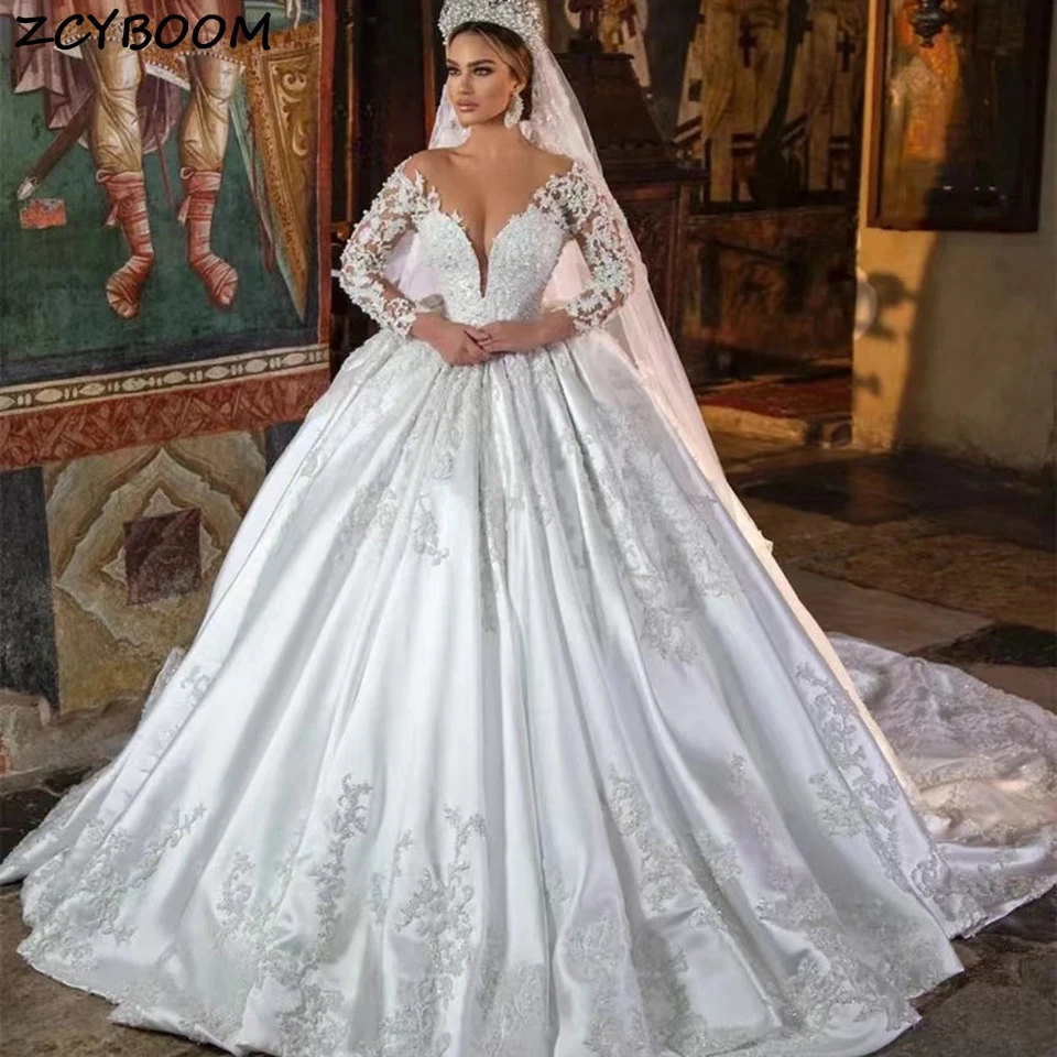 Elegant Sequin Lace Appliques Sweetheart A Line Wedding Dresses Illusion Long Sleeves Court Train Tulle Bridal Gowns For Women
Elegant Sequin Lace Appliques Sweetheart A Line Wedding Dresses Illusion Long Sleeves Court Train Tulle Bridal Gowns For Women