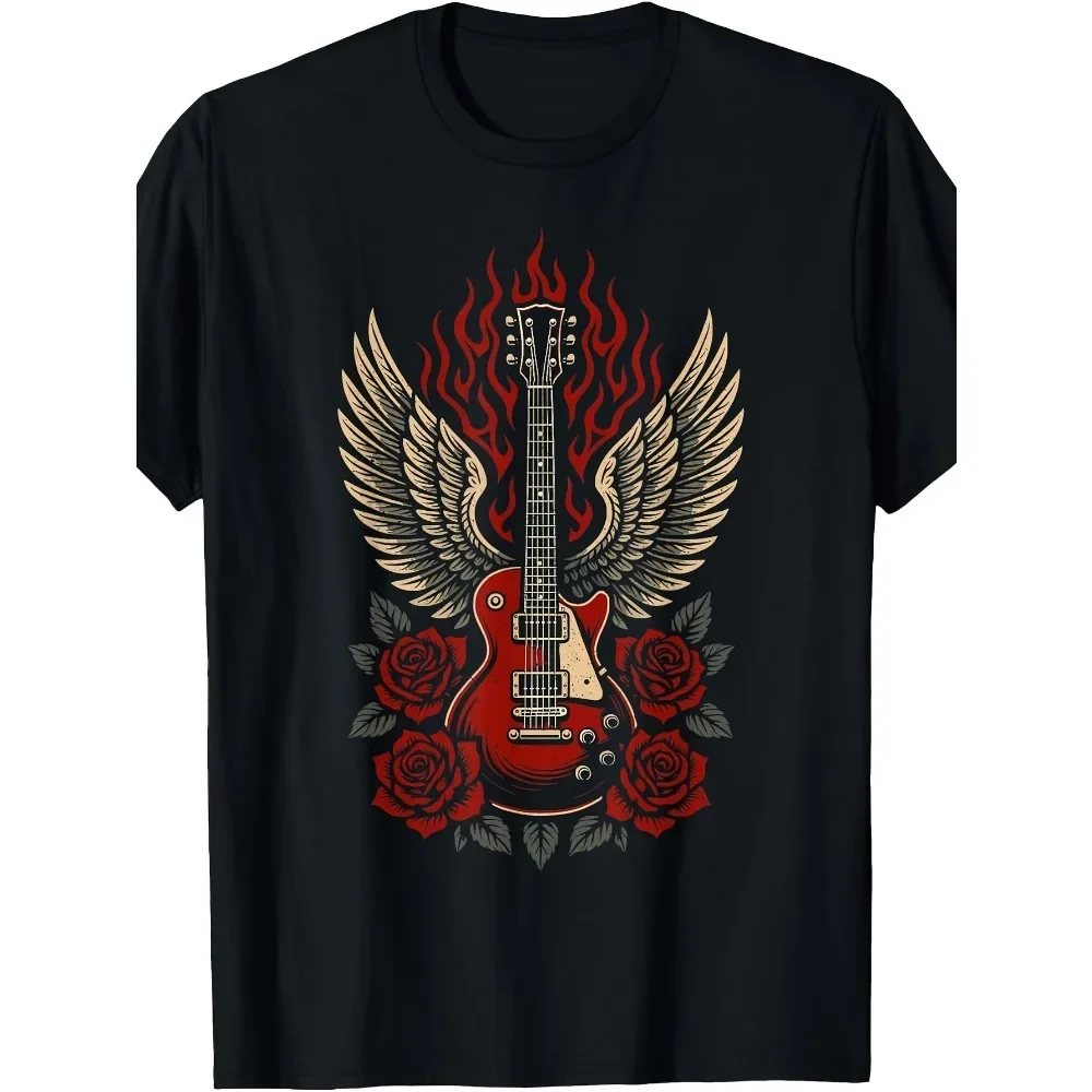 Vintage Rock T-Shirt with Electric Guitar Wings & Roses Graphic - Retro Music Tee Suitable for - Wear, Machine Washable Round
Vintage Rock T-Shirt with Electric Guitar Wings & Roses Graphic - Retro Music Tee Suitable for - Wear, Machine Washable Round