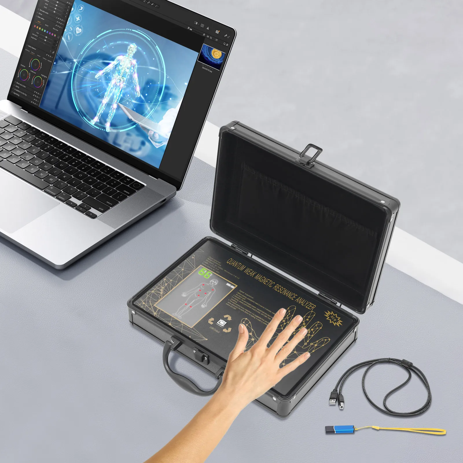 12.2*8.27*3.54in Portable Body Health Monitor for Home Non-Invasive Safety Health Analyzer with 50 Reports, Windows Compatible