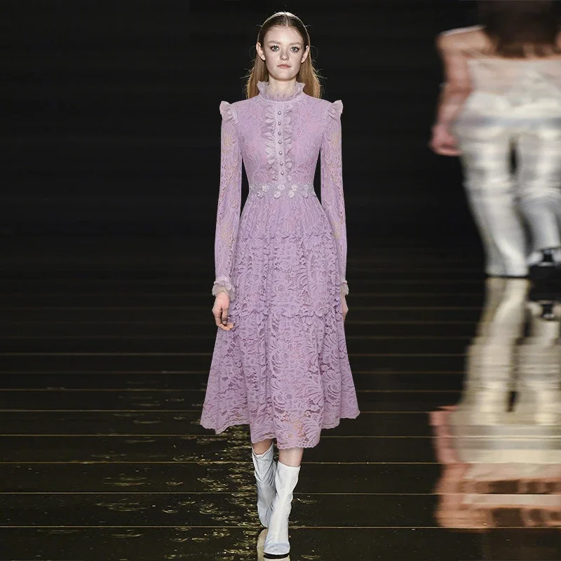2023 New Fashion Designer Clothes Spring Autumn Women's Stand Collar Long Sleeve Lace Applique Elegant Dresses
2023 New Fashion Designer Clothes Spring Autumn Women's Stand Collar Long Sleeve Lace Applique Elegant Dresses