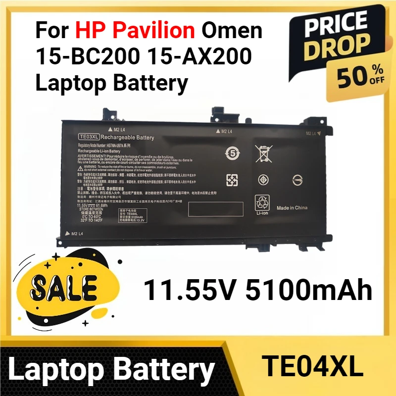 TE03XL TE04XL для HP Pavilion Omen 15-BC200 15-AX200 аккумулятор для ноутбука 905277-855 TPN-Q193 11,55 В 5100 мАч
TE03XL TE04XL для HP Pavilion Omen 15-BC200 15-AX200 аккумулятор для ноутбука 905277-855 TPN-Q193 11,55 В 5100 мАч