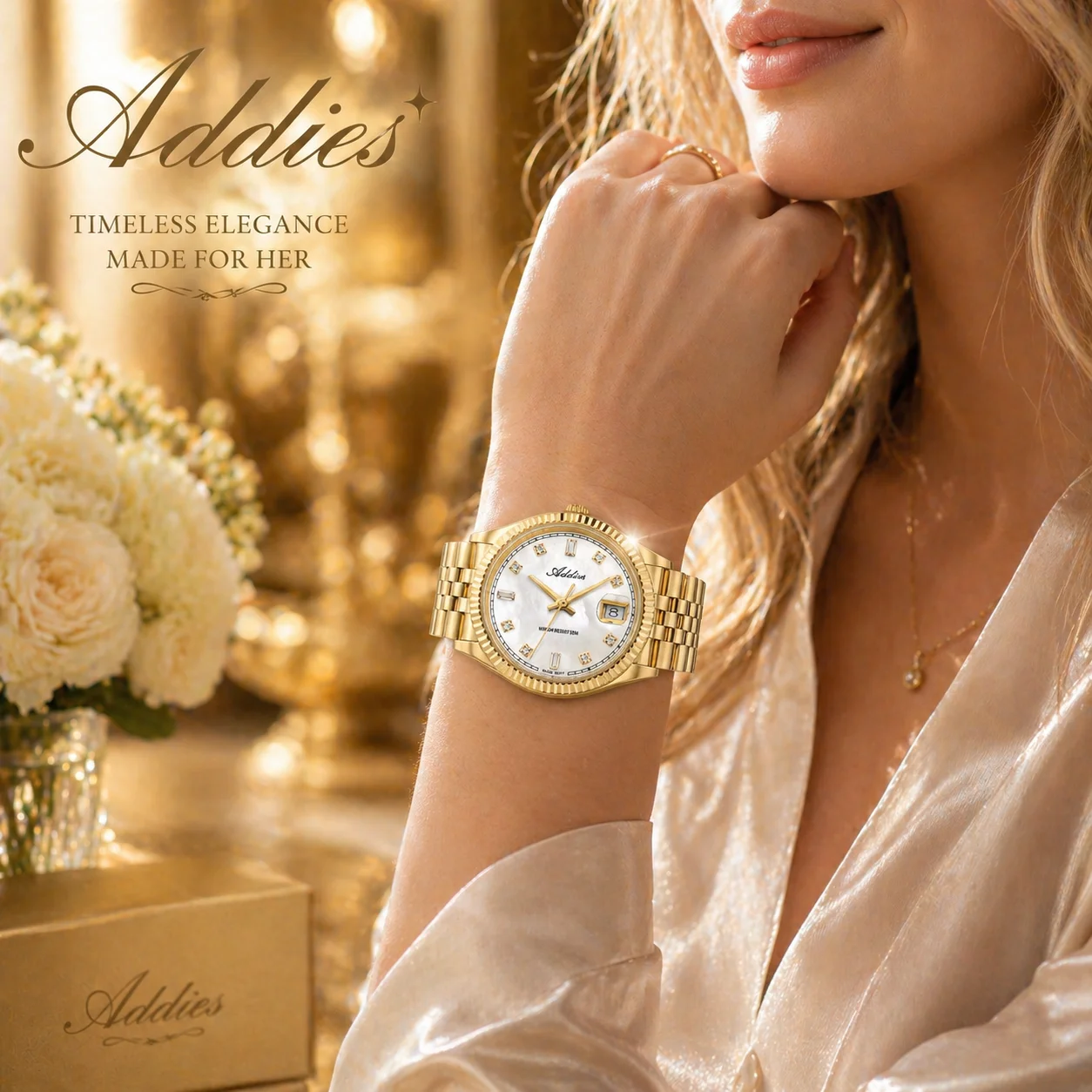Addies Stainless Steel Mother of Pearl Dial Wristwatches Czech rhinestones Sapphire Glass Watches 50M Waterproof Art Deco watch
Addies Stainless Steel Mother of Pearl Dial Wristwatches Czech rhinestones Sapphire Glass Watches 50M Waterproof Art Deco watch