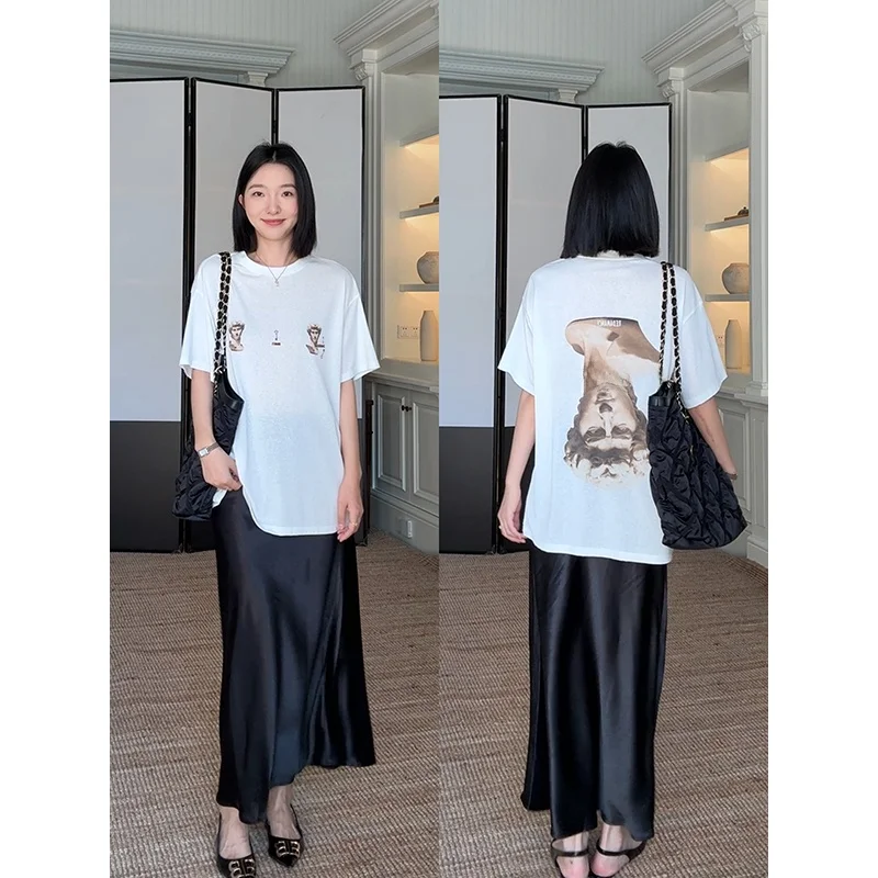 Loose Fit round Neck Short Sleeve T-Shirt Women Summer Top Silk Cotton Printed Casual Style with Slant Cut Fish Tail Skirt
Loose Fit round Neck Short Sleeve T-Shirt Women Summer Top Silk Cotton Printed Casual Style with Slant Cut Fish Tail Skirt