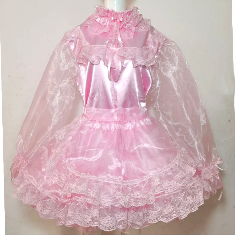 French Hot Selling Pink Satin Long Sleeve Dress Cute Heart Collar Elastic Cuffs Gothic Sissy Adult Role Playing Costume Customiz
French Hot Selling Pink Satin Long Sleeve Dress Cute Heart Collar Elastic Cuffs Gothic Sissy Adult Role Playing Costume Customiz