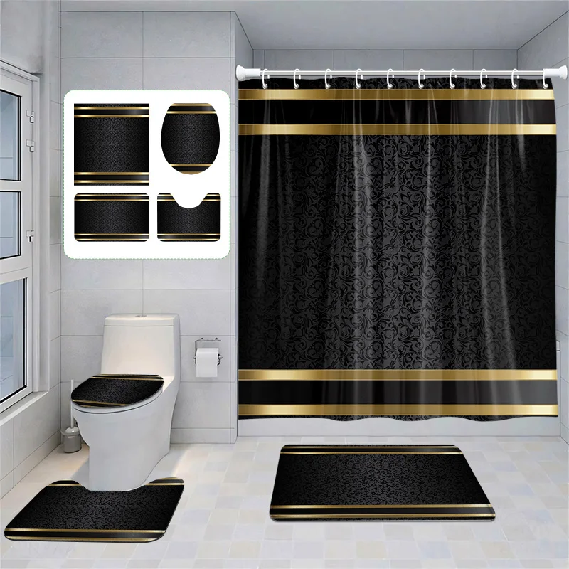 Luxury Black & Gold Bathroom Set - Elegant Shower Curtain, Non-Slip Bath Mats & Toilet Cover, Modern Decor (4-Piece)
Luxury Black & Gold Bathroom Set - Elegant Shower Curtain, Non-Slip Bath Mats & Toilet Cover, Modern Decor (4-Piece)