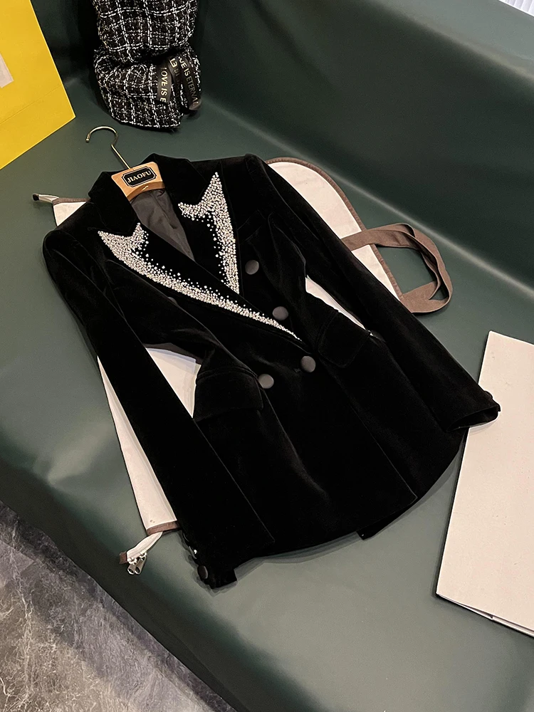 Модный бархатный костюм-джат с двухрядными пуговицами, тяжелая вышивка, осень-зима, Новое поступление для женщин, поездка на работу, Sle 
Модный бархатный костюм-джат с двухрядными пуговицами, тяжелая вышивка, осень-зима, Новое поступление для женщин, поездка на работу, Sle