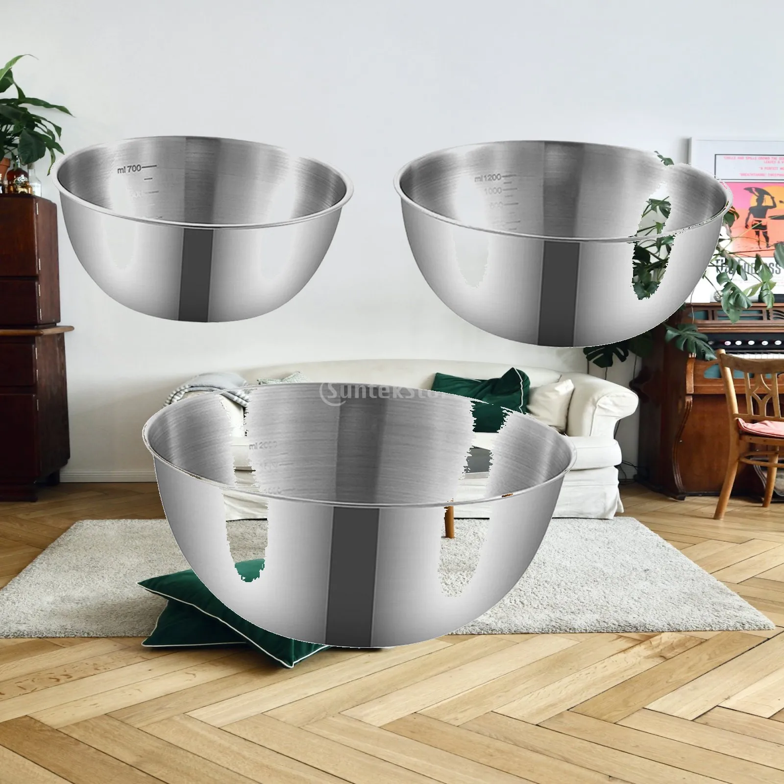 Nested Stainless Steel Mixing Bowls Set Kitchen Mixing Bowls with Measurement Marks for Baking Cooking and Food Preparation
Nested Stainless Steel Mixing Bowls Set Kitchen Mixing Bowls with Measurement Marks for Baking Cooking and Food Preparation