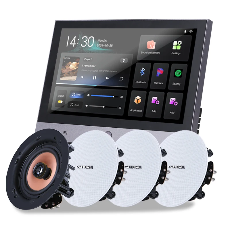 Tuya Smart Home 7-inch Background Music Console System Home Theater Audio Controller With 4* 5-inch Ceiling Speakers
Tuya Smart Home 7-inch Background Music Console System Home Theater Audio Controller With 4* 5-inch Ceiling Speakers
