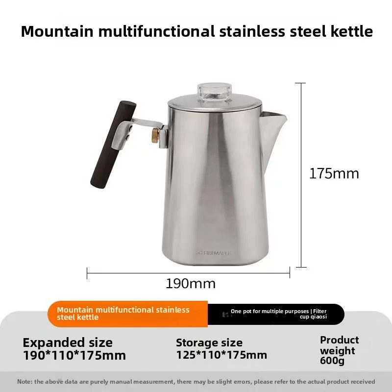 Huofeng Mountain Stream Multifunctional 304 Stainless Steel Kettle Outdoor Tea Brewing Teapot Coffee Pot Kettle 190X175MM 600g
Huofeng Mountain Stream Multifunctional 304 Stainless Steel Kettle Outdoor Tea Brewing Teapot Coffee Pot Kettle 190X175MM 600g